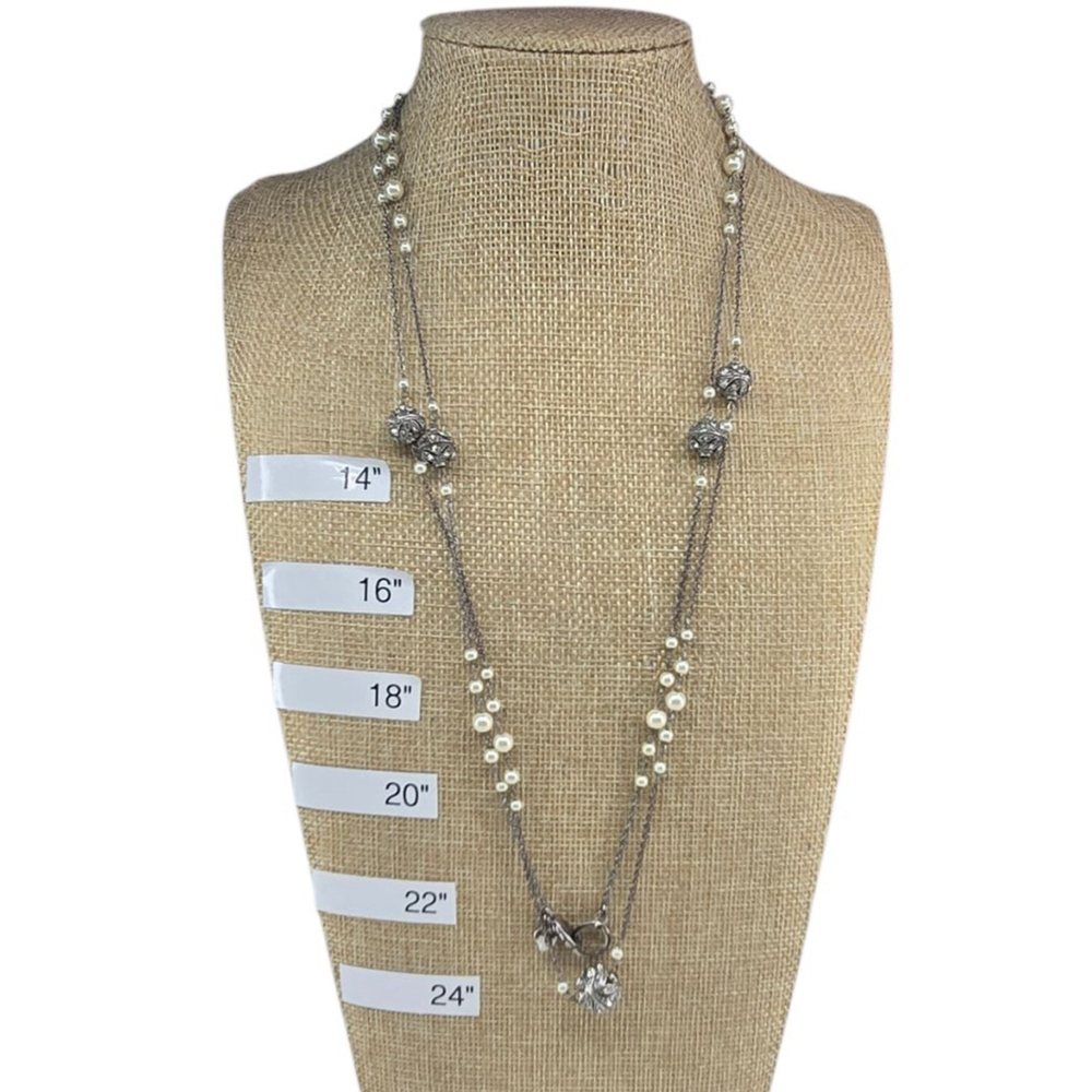 Vintage Carolee Necklace Women's Silver Tone Glass Pearl Station Long Beaded